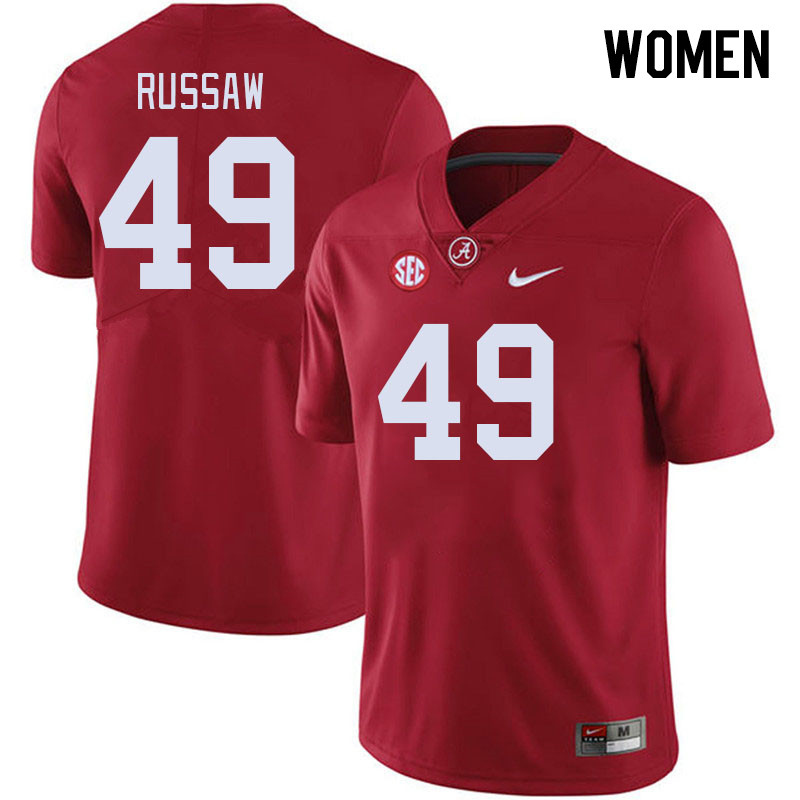 Women #49 Qua Russaw Alabama Crimson Tide College Footabll Jerseys Stitched-Crimson